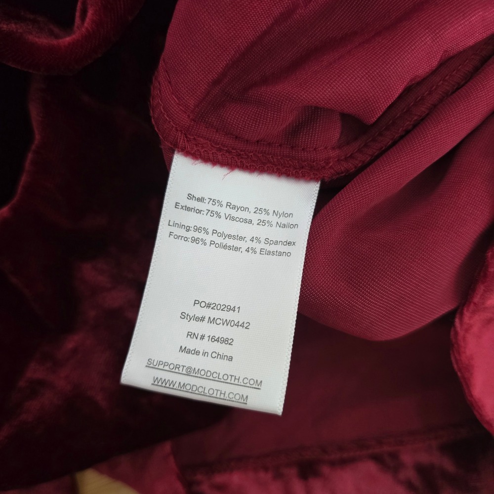 ModCloth Velvet Peter‎ Pan Collar Dress Burgundy Womens Plus Size 26W Babydoll - Picture 5 of 10